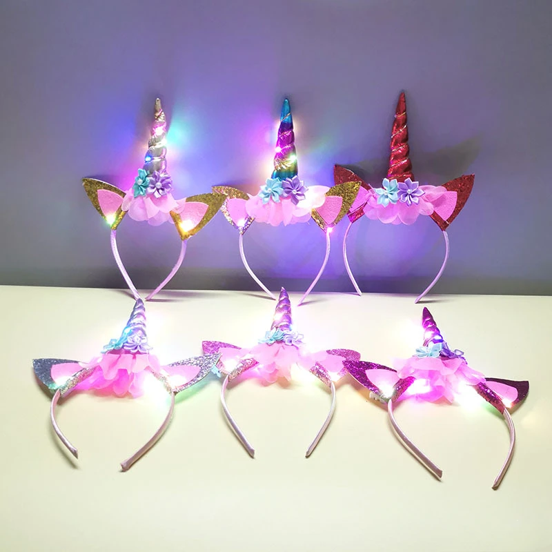 LED Unicorn Crown Girl Birthday Party Decoration Unicorn Headband Girl Headwear with Led Lights