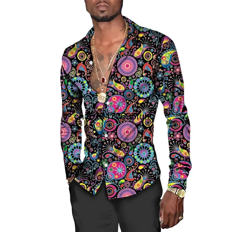 

2025 aaa Fashion Paisley Floral Print 's Shirts Vintage Style Lapel Button-Up Long Sleeve Tops Hip Hop Men/Women Casual Party
