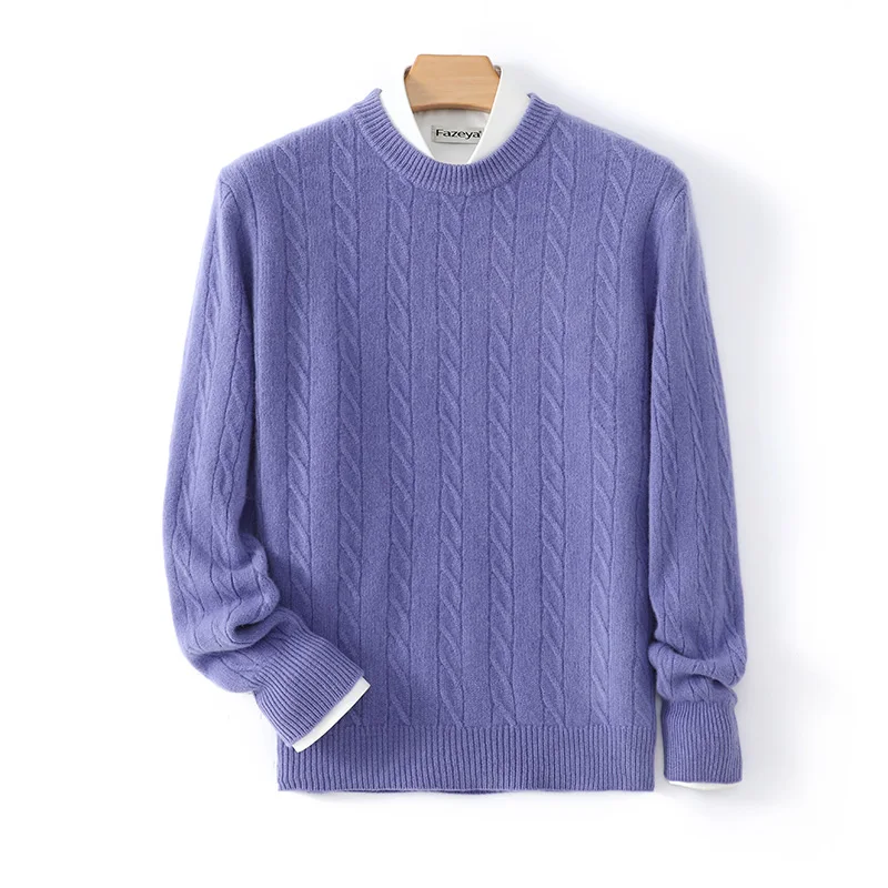 

Осень-зима, новый свитер из 100% чистой шерсти, мужской свитер с круглым вырезом, толстый жаккардовый свитер, деловой повседневный однотонный вязаный базовый свитер