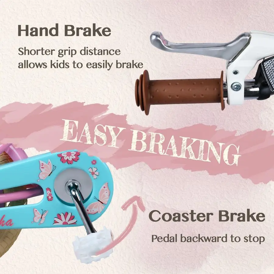 Sasha Mädchenfahrrad, 1220-Zoll-Kinderfahrrad für Kinder im Alter von 213 Jahren, Kinderfahrrad mit DollSeat-Verstärker, Korbverstärker, Stützräder, Mu