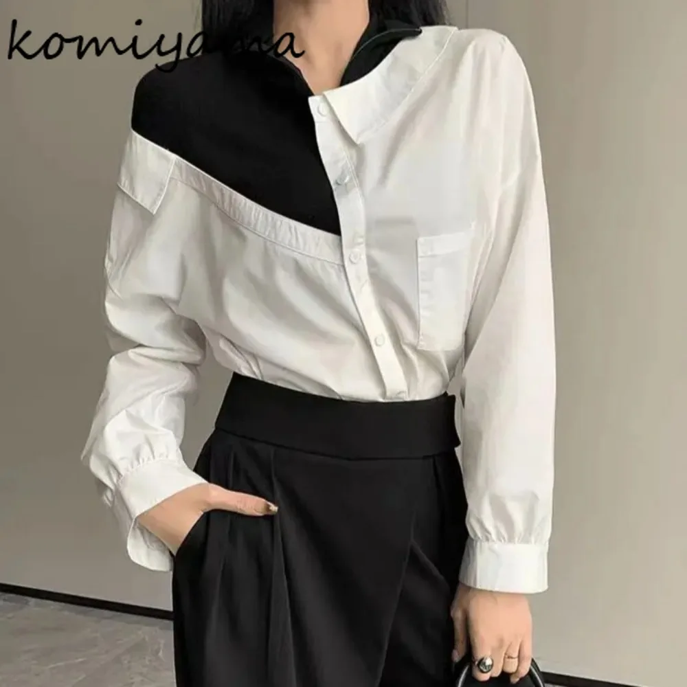 

Irregular Hit Color Woman 2025 Shirts & Blouses Long-sleeved Blusas Mujer Temperament Clothing Fashion Unique Ropa Camisas