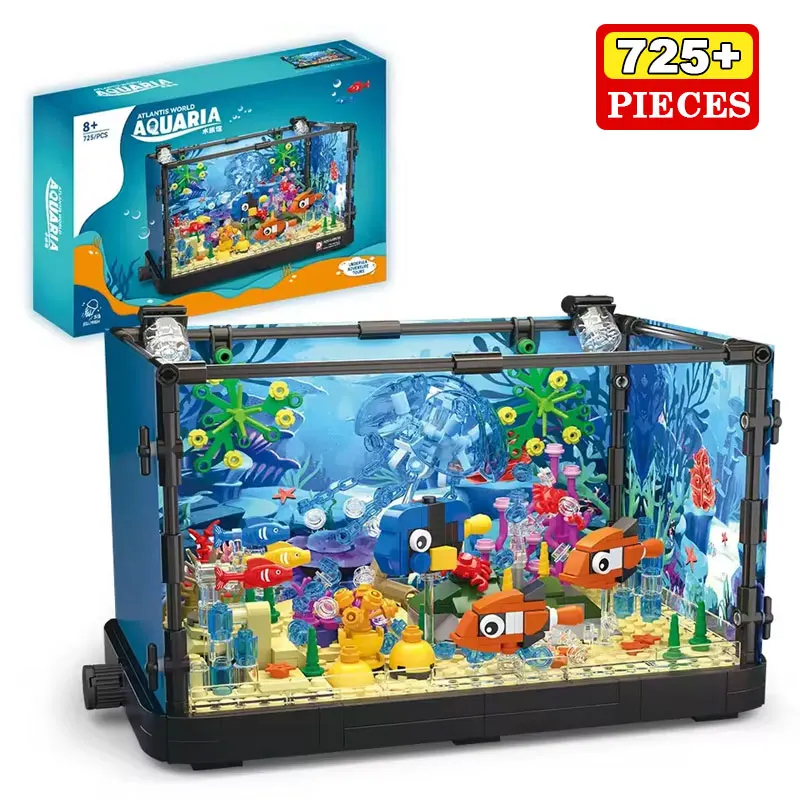 Ideas Series Aquarium Marine Animals Building Blocks Creative Expert Fish Tank Model Bricks Toys For Children Gift MOC With LED