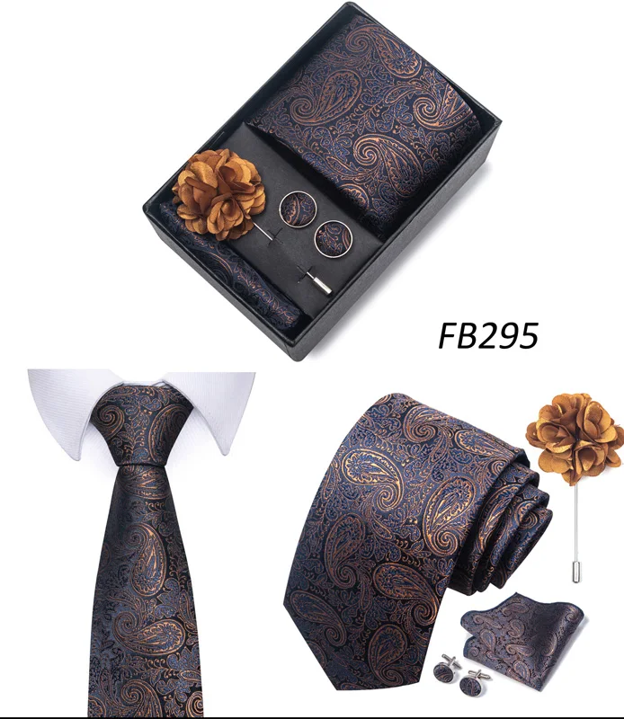 Neue Designer Blau Rot Grün Paisley Krawatten Für Männer Hochzeit Party Krawatte Luxus Krawatte Einstecktuch Cufllink Brosche Set – Detail 36