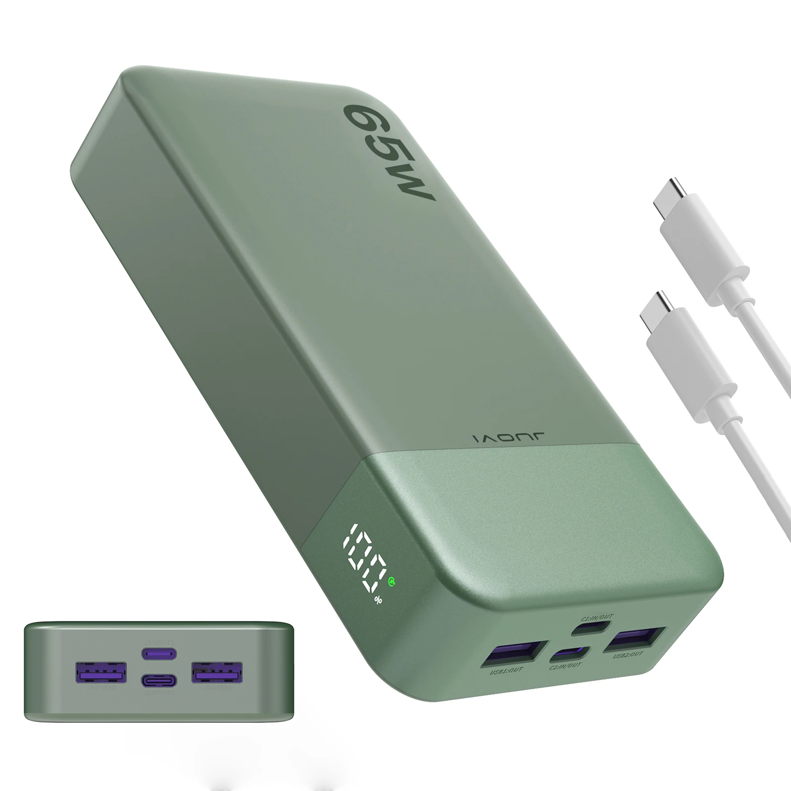 JUOVI Power Bank 65W 20000mAh Laptop Tragbares Ladegerät, PD QC Schnellladung Externer Akku für MacBook iPad Tablet iPhone