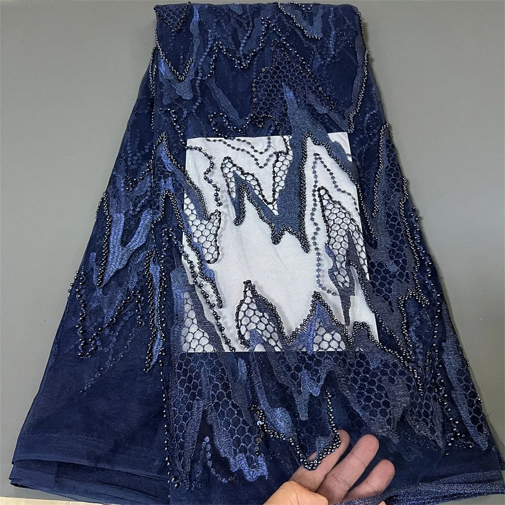 

2025 африканская нигерийская высококачественная вышивка блестками, тюль, кружевная ткань, швейные бусины, камень для выпускных платьев, 5 ярдов ZJ009