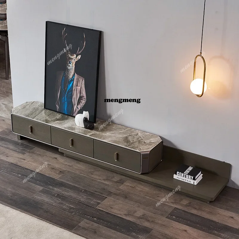 

Best seller Light luxury square rock panel TV cabinet Nordic simple living room telescopic solid wood floor cabinet telescopic