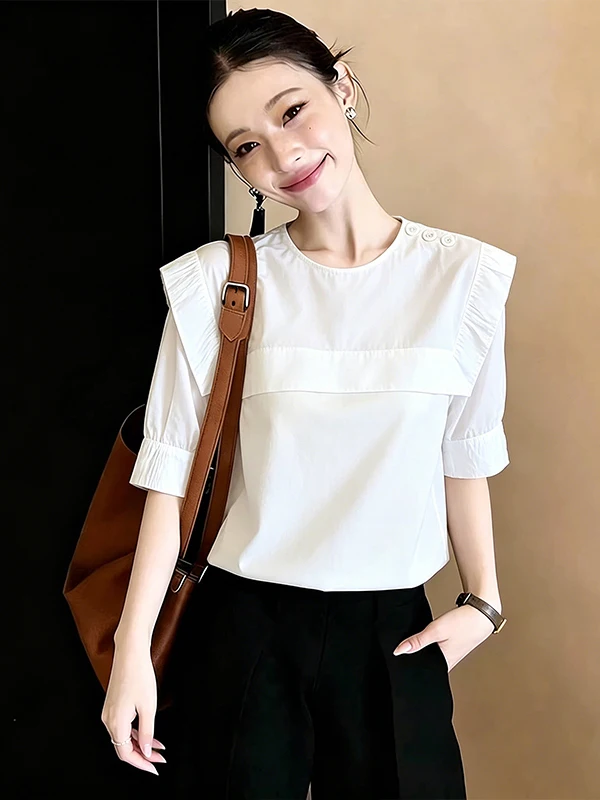 

Slimming Effect Large Size Loose Naval Collar Women's Shirt Korean Style Breathable Comfortable Summer New Fashion Top