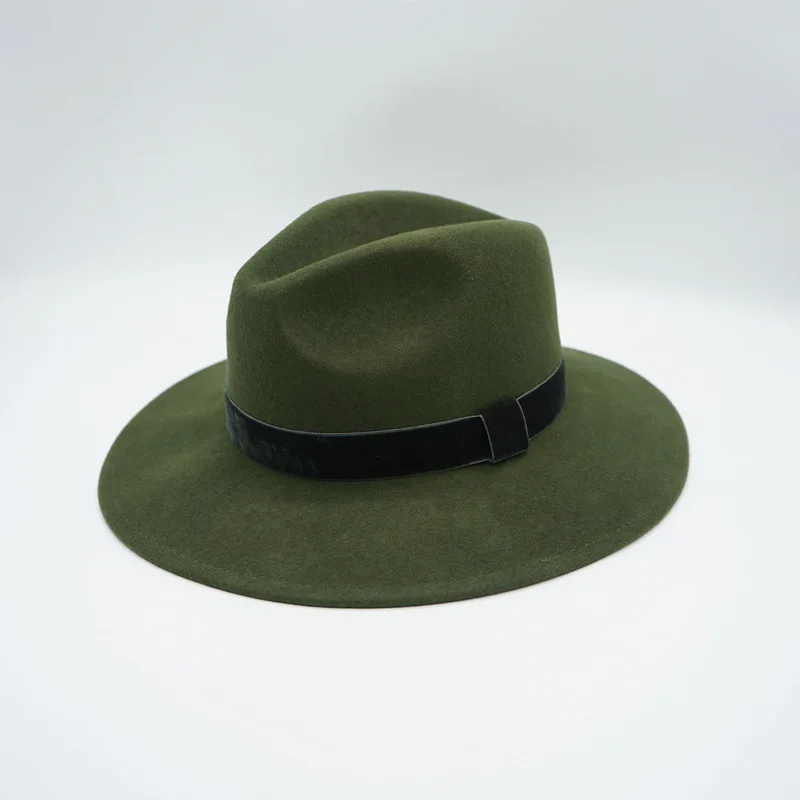 Winter Panama Hats for Women Army Green Wool Fedora Hat Wide Brim Winter Hats with Band Belt Deco Lady Wedding Party Church Hats