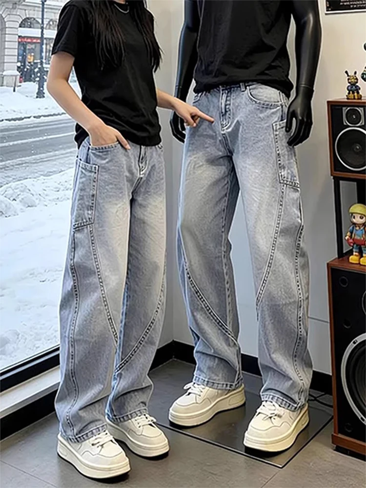 

Мужские джинсы с дизайном Blue Slash Knife, свободные брюки в американском ретро-стиле, широкие штаны, модная рабочая одежда, молодежная мода