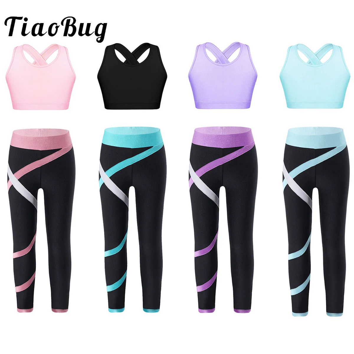 Kids Girls Sport Sets Sleeveless Crop Top with Leggings Pants Outfits for Gym Yoga  Sportswear Ballet Gymnastics Practice