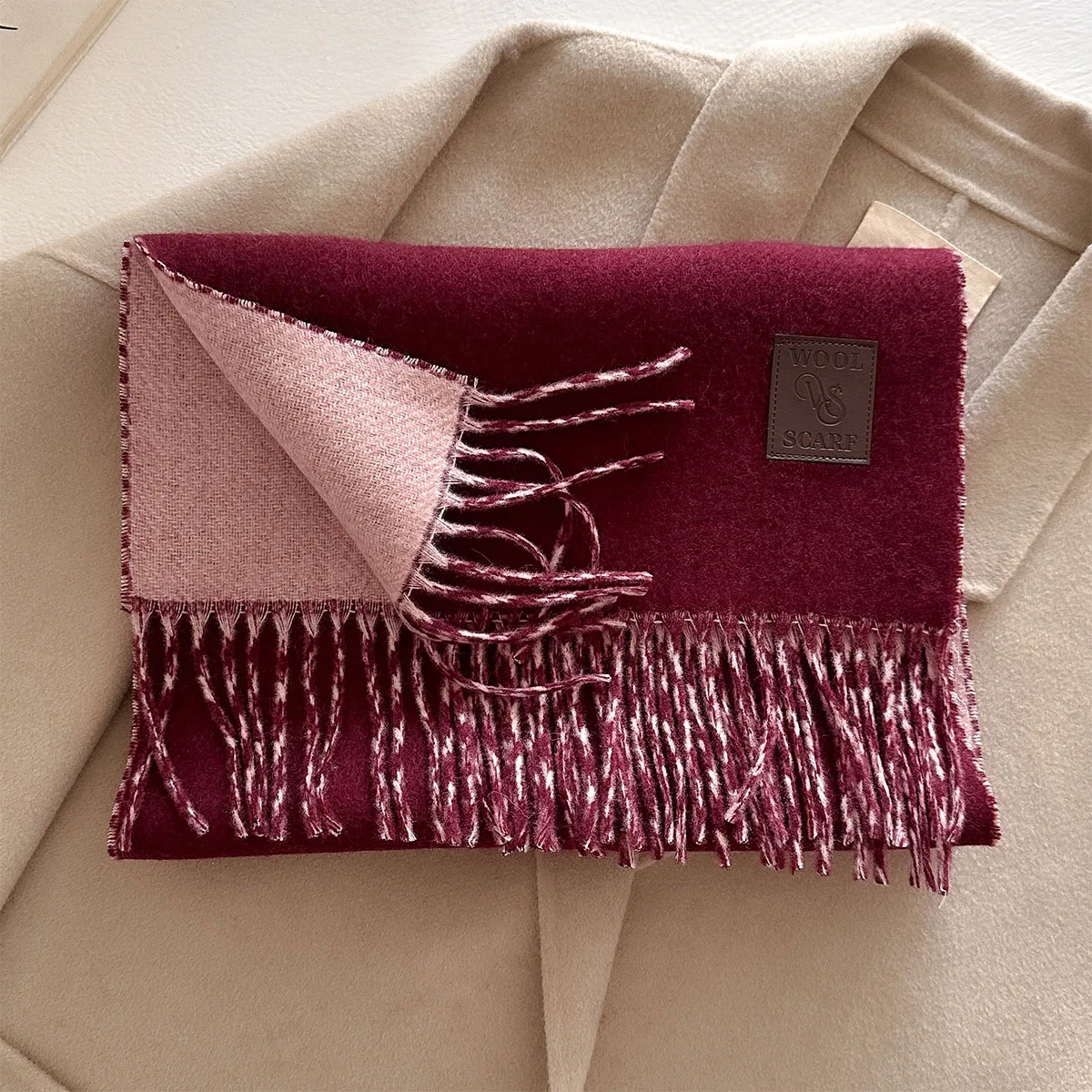 أزياء المرأة الصوف وشاح طويل مزدوج الوجهين الصلبة شرابة شتاء دافئ شالات ناعمة الباشمينا سيدة التفاف الحجاب Bufanda للجنسين