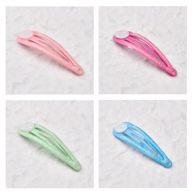 10pcs 5cm Glitter Metall Snap Haars pangen mit Pad für Haars chleife machen Tear Drop Haarnadeln Kinder DIY Kopf bedeckung Nickel frei bleifrei – Detail 15