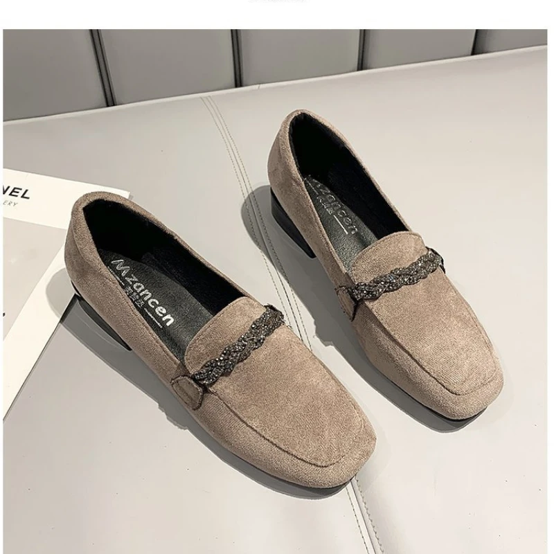 Autumn Winter Women Loafers Low Heels Slip on Shoes Fashion Dress Office Casual Suede Plush Warm Ladies Lazy Shoe