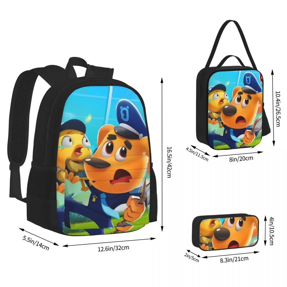 Sheriff Labrador Backpacks Boys Girls Bookbag Students School Bags Cartoon Kids Rucksack Lunch Bag Pen Bag Three-Piece Set