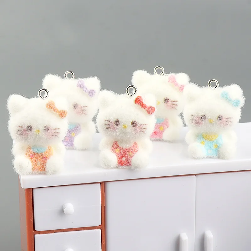 

5 шт. 3D милые флокированные смолы котенок подвески мультяшные животные кошка кулон для DIY ремесла ювелирные изделия ожерелье брелок аксессуары