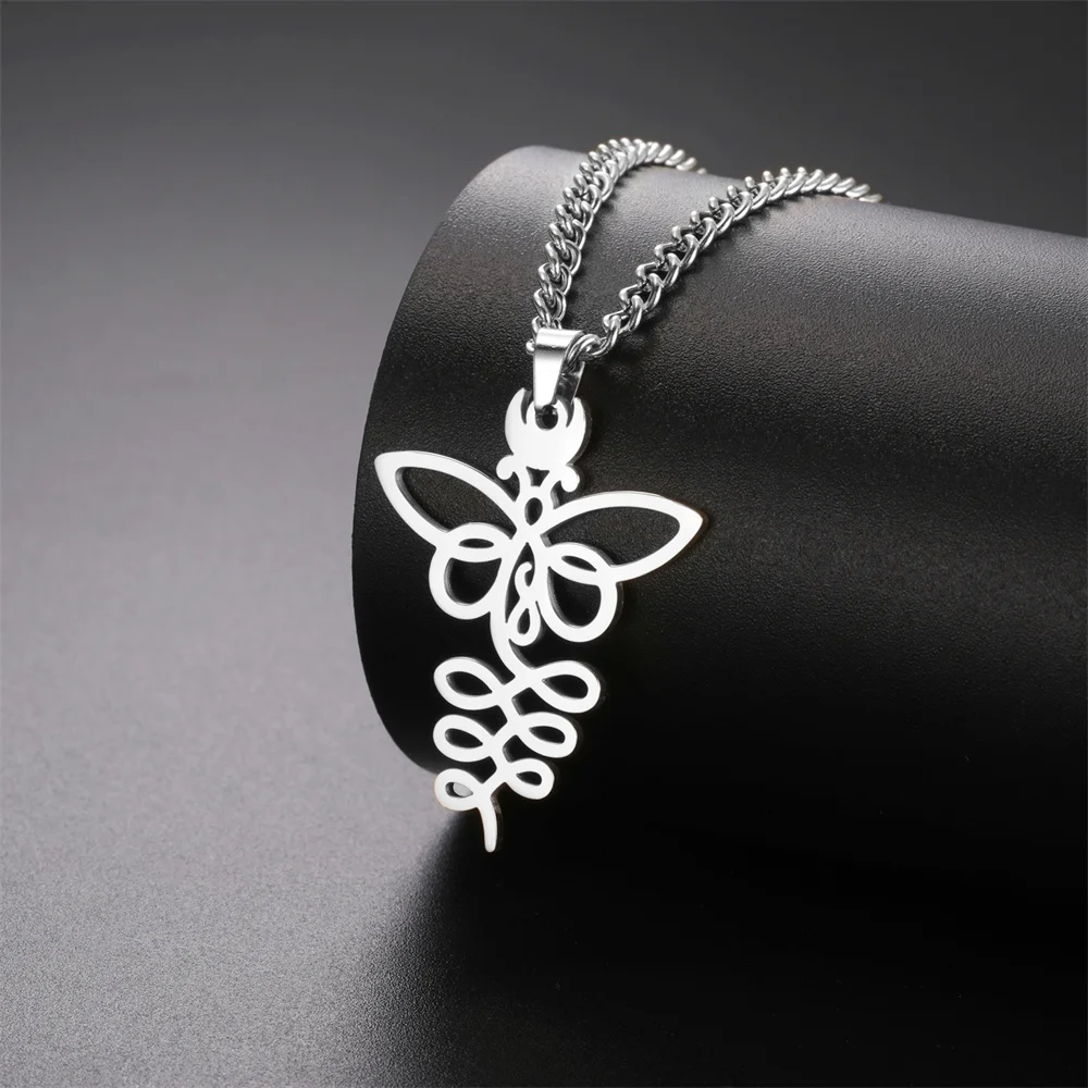 EUEAVAN Hinduism Shiva Symbol Unalome Necklace Stainless Steel Butterfly Pendant Necklaces Yoga Buddhism Spiritual Jewelry Gifts