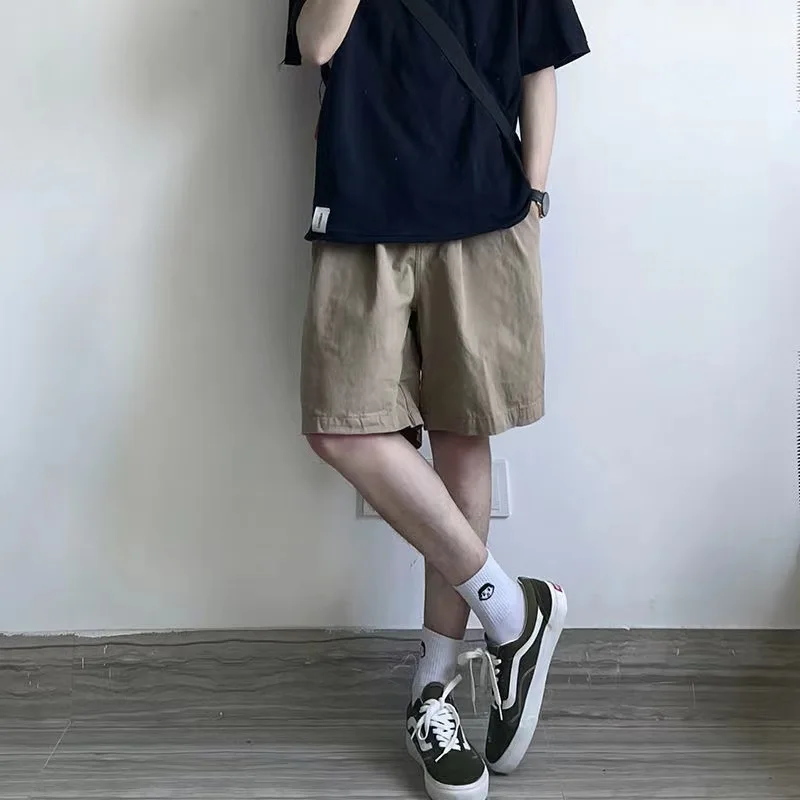 

Японские мужские летние свободные прямые брюки, повседневные брюки, модные однотонные брюки с пятью четвертью, молодежные энергетические брюки