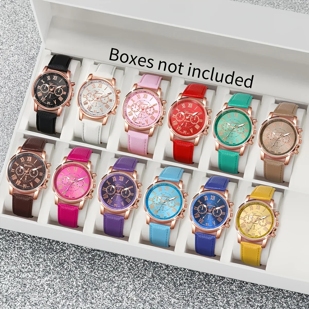 12 piece set of women's fashionable quartz watch - candy colored Roman numerals, casual style, no watch box