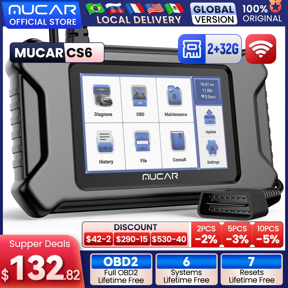 

Диагностический сканер MUCAR CS6 Obd2, профессиональный автомобильный диагностический прибор «сделай сам», для бессрочного использования, Obd 2, TPMS, Bluetooth