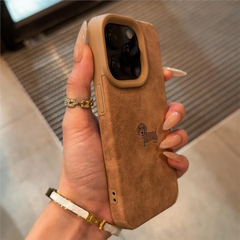 Lustige Welpen-Hunde-Luxus-Executive-Faser-Leder-Handyhülle für iPhone 18 17 16 15 Pro Plus 14 13 12 11 Pro Max Stoßfeste Hülle – Detail 4