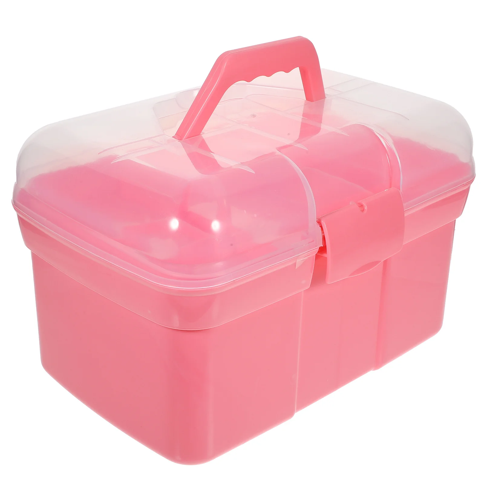 صندوق تخزين الأدوية المحمول بطبقة مزدوجة من البلاستيك باللون الوردي مقاس 31 × 20 × 20 سم - حاوية أدوية منظمة للمساعدة