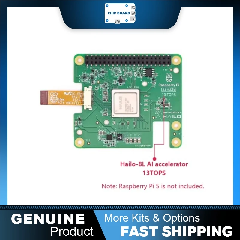 Raspberry Pi Official Raspberry Pi 5 AI HAT+, Hailo8L/Hailo8 AI Module, 13TOPS Neural Computing Expansion Board