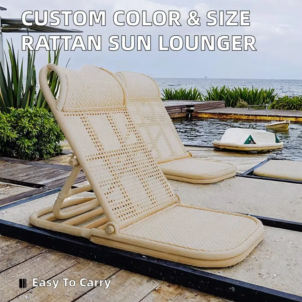 Premium Rattan Lounge Chair-Ergonomic, Foldable & Ventilated Weaving-High-Quality Outdoor Sun Lounger for Beach, Patio & Balcony