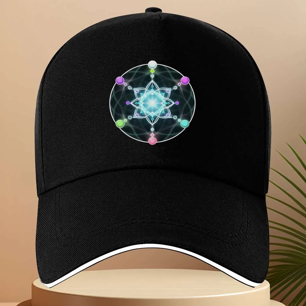 Spiritual Mandala Baseball Cap Black Multicolor Print Adjustable Sports Hat