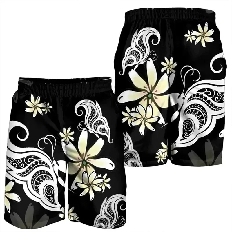 

New Hawaii 3D Print Hibiscus Polynesian Men's Shorts Women Vacation Beach Short Pants Floral Swim Trunks Board
