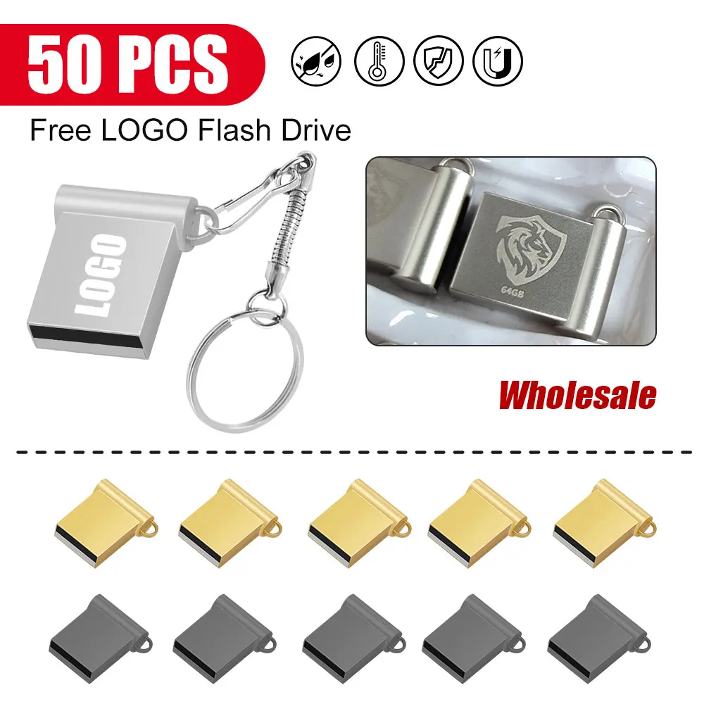 50 Stks/partij Gratis Logo Mini Usb Flash Drive 2.0 Pen Drive 64Gb 32Gb 16Gb 8Gb 4Gb Flash Memory Stick Met Sleutelhanger Creatieve Geschenken