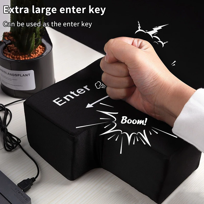 Big USB Enter Key Anti Stress Button Decompression Computer Any Keyboard Vent Pillows Button Desktop Pillow Programmer Worker