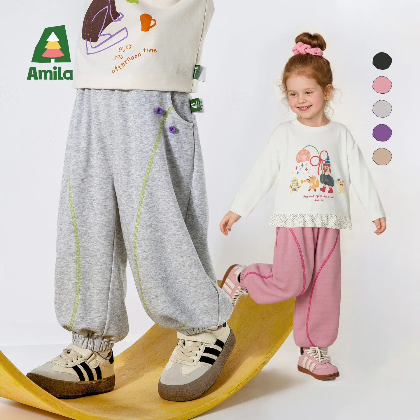 

Amila Kids Winter Loose Legged Casual Pants With Thick Velvet Inner, Suitable For Outdoor Activities Without Constraints