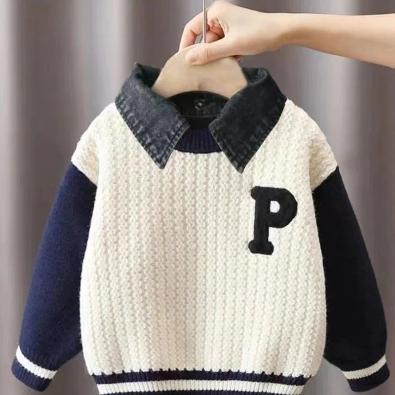 

2-10 Years Boys' Sweater Autumn And Winter New Fashion Warm Children's Sweater Cute Baby Jumper Kids Knitted Base Shirt