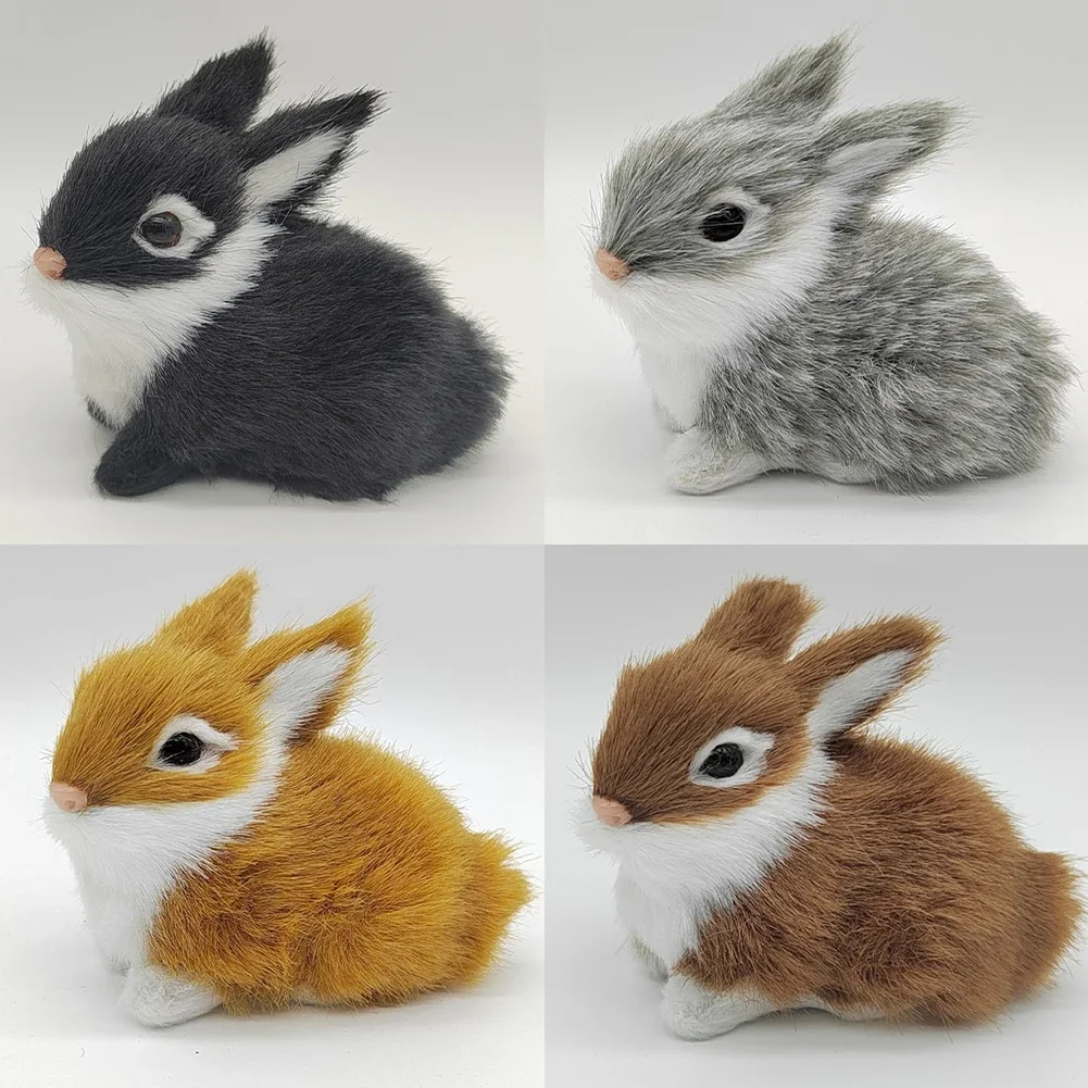 Simulation Rabbit Plush Toy Children Cognition Model Figurine Realistic Furry Animal Doll Easter Gift Kids Home DIY Decoration