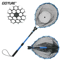 Goture Fly Fishing Landing Net Catch and Release Trout Net Aluminum Alloy Frame Extendable Blue Fly Fishing Net
