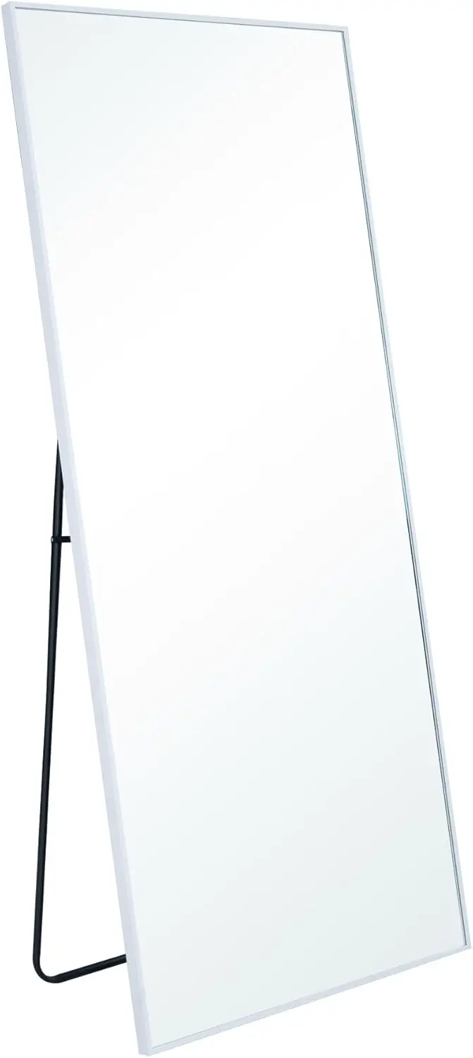 Miroir pleine longueur en aluminium moderne, autoportant, miroir monté sur miroir, cadre en aluminium fin, mode, 71 po x 32 po