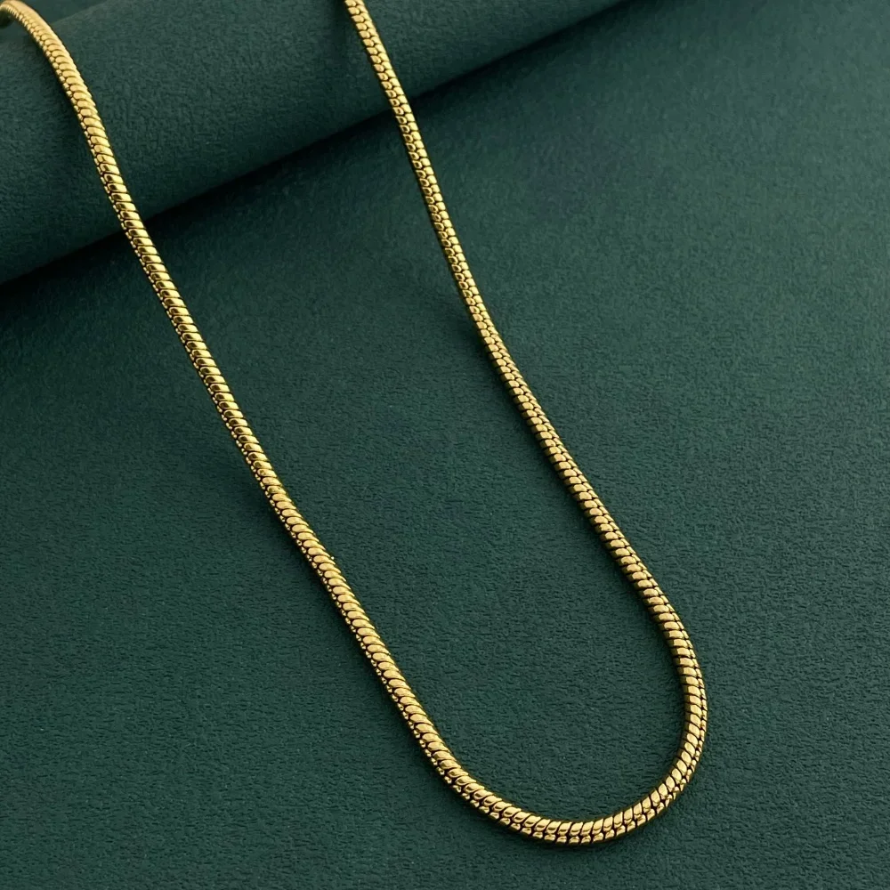 Luxury 925 Sterling Silver Gold Plated 3mm Snake Bone Necklace, Unisex Engagement Accessories Jewelry 40-60cm