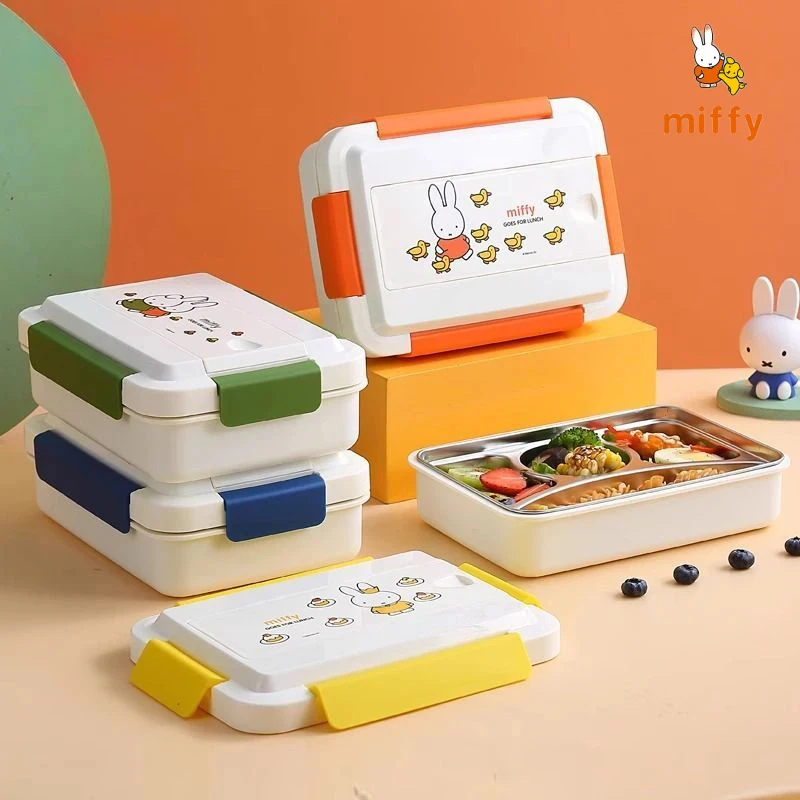 

Kawaii Miffy Bento Box Stainless Steel 1100ml New Partitioned Lunch Box Portable Office Workers Students Anime Accessories Gifts