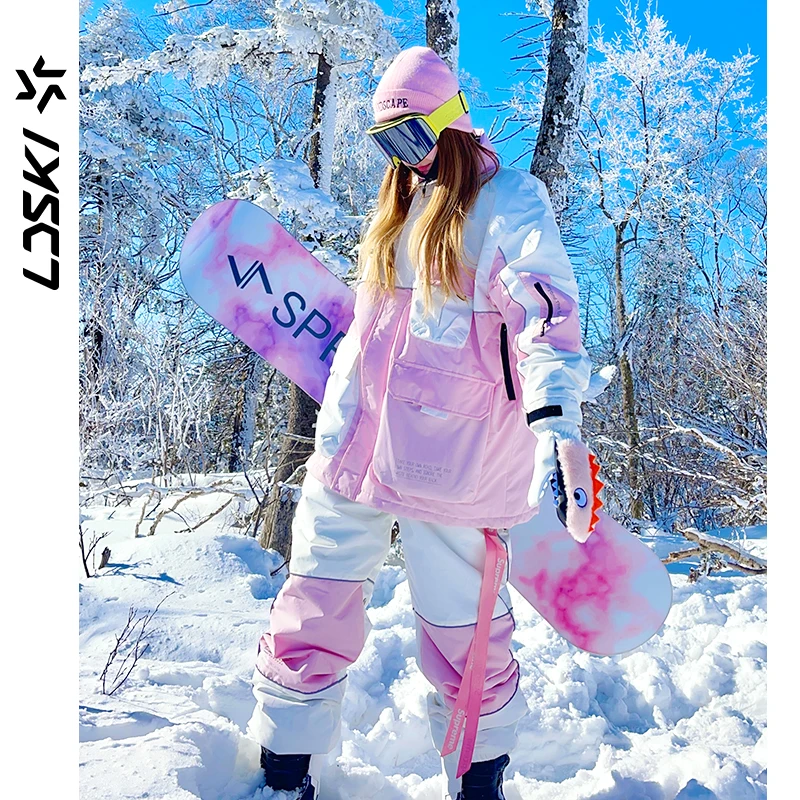 

LDSKI Ski Suit Women Men Waterproof Thickened Warmth Reflective Windproof Ski Wear Hooded Snowboard Equipment Ski Jacket Pants