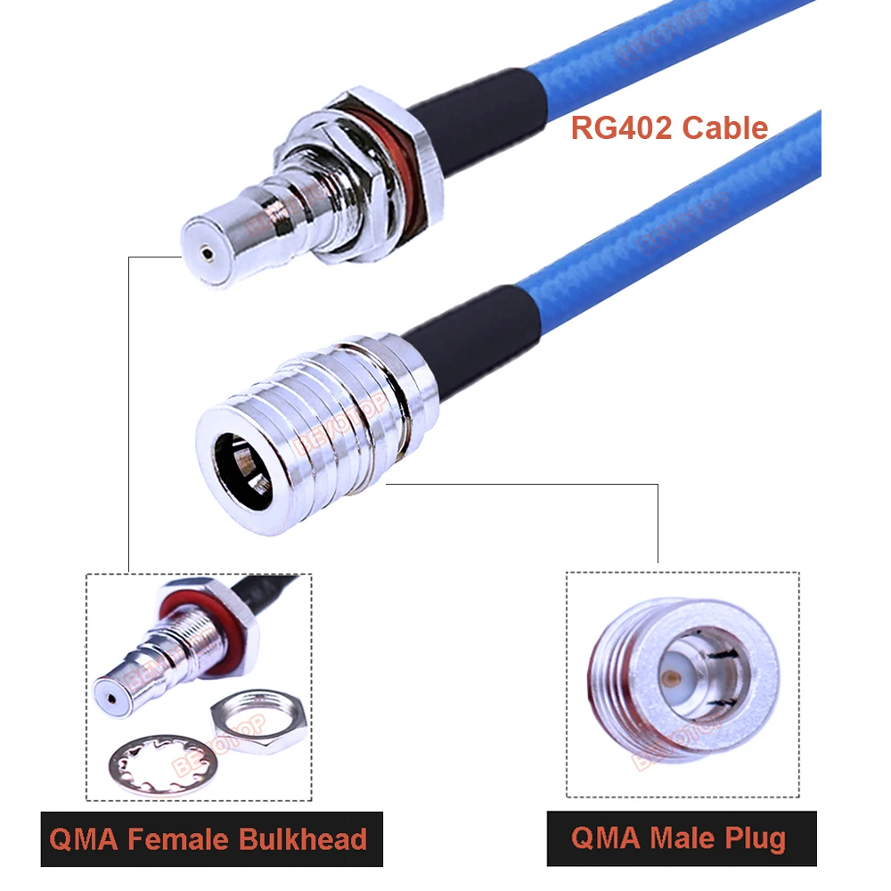 BEVOTOP RG402 QMA to QMA Male / Female Connetor Semi Flexible RG-402 141 Cable 50 Ohm High Quality High Frequency Test Cable