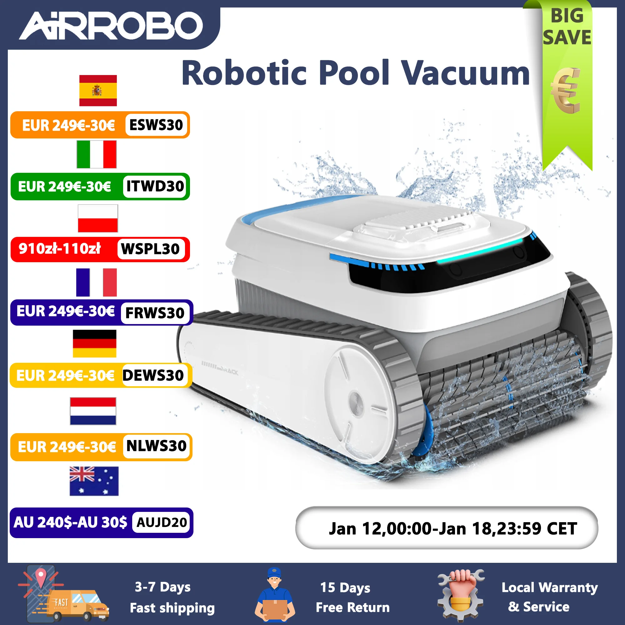 AIRROBO PC10 Pool Vacuum for Inground Pools, Smart Navigation Pool Cleaner Robot, Wall Climbing Pool Cleaner,120 Min Run Time