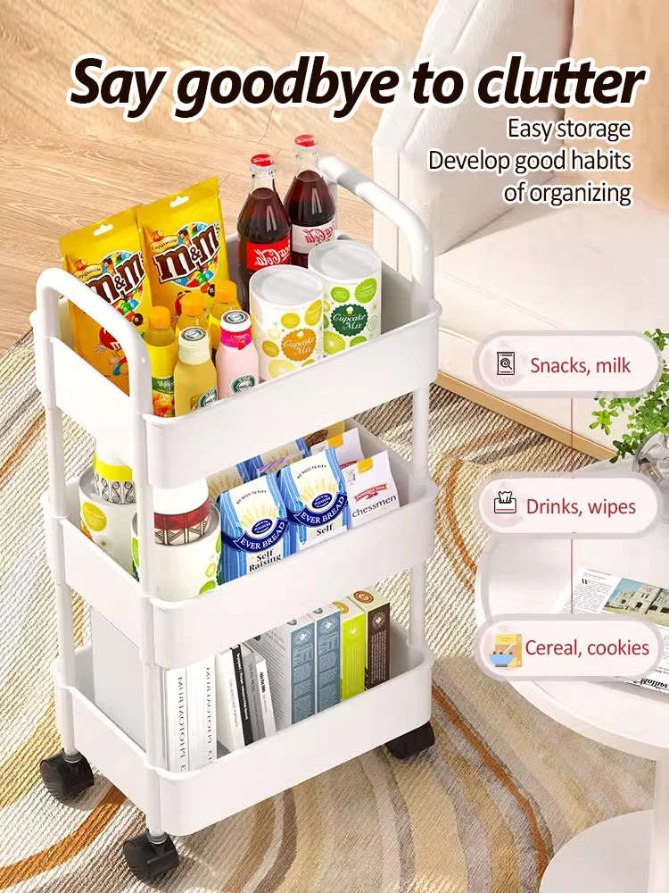 Household Trolley Kitchen Multi-Layer Floor Standing Storage Rack Bathroom Movable Storage Rack Living Room Snack Cart