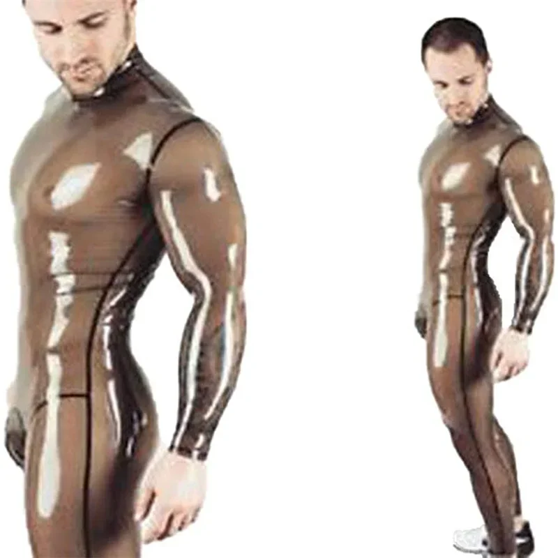 Latex Catsuit Transparent Black Rubber Bodysuits for Men Club Wear Cosplay