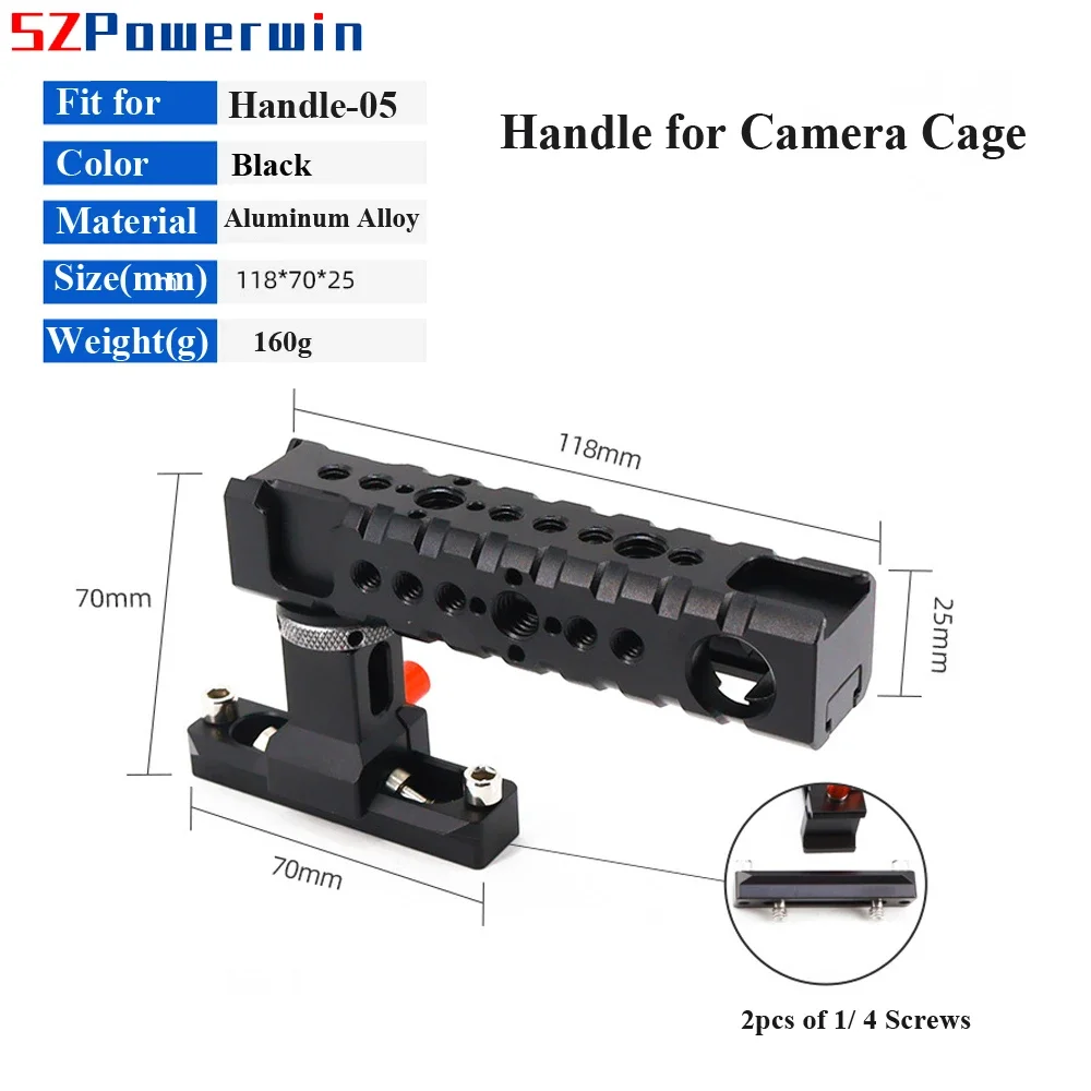 Powerwin DSLR Camera Cage Handle, liga de alumínio, multifuncional, sapata fria, grade de extensão para luzes LED Flash