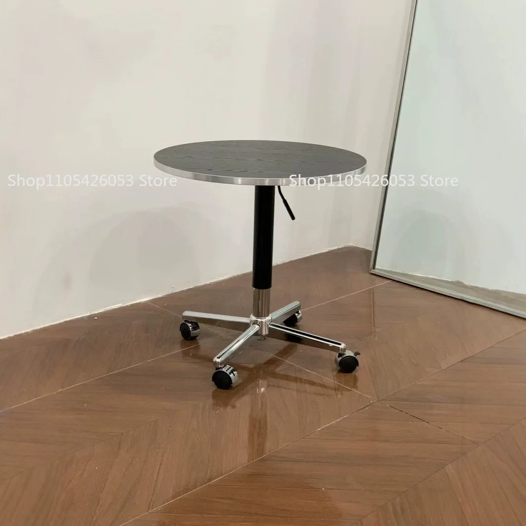 Nordic movable side table, sofa can be lifted and lowered, small round table, black lifting small coffee table by the bed, round