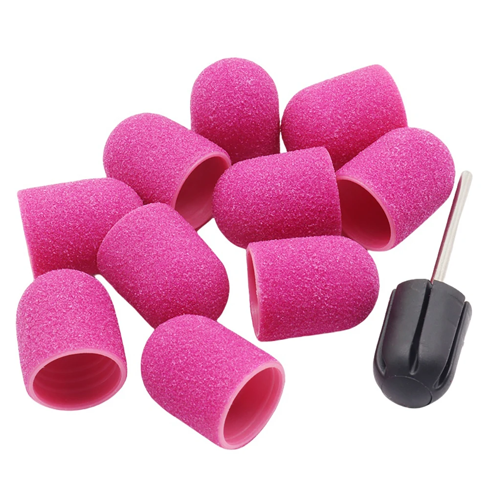 10Pcs 13mm Hot Pink Nail Sanding Caps with Mandrel for Pedicure Callus Removal Foot File Manicure And Nail Polish Extraction