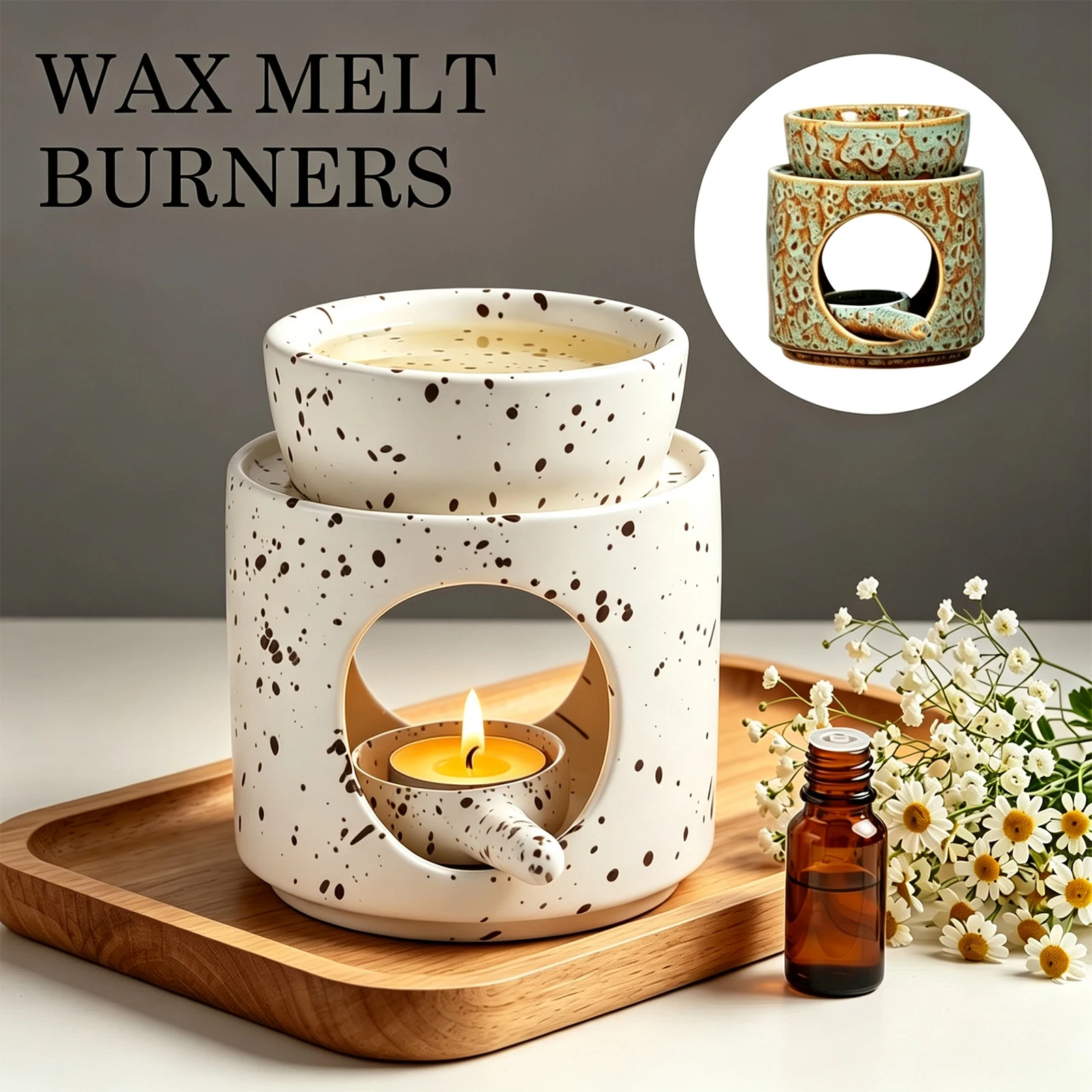 Ceramic Essential Oil Burner Incense Burner Holder Multifunctional Candlestick Tealight Candle Holder Home Office Bedroom Decor