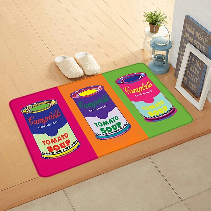 Doormat Campbell's Soup Can Flannel Floor Mat Indoor Foot Rug Loose Bedside Mats Kitchen Corridor Carpet Ideal for Balcony Decor
