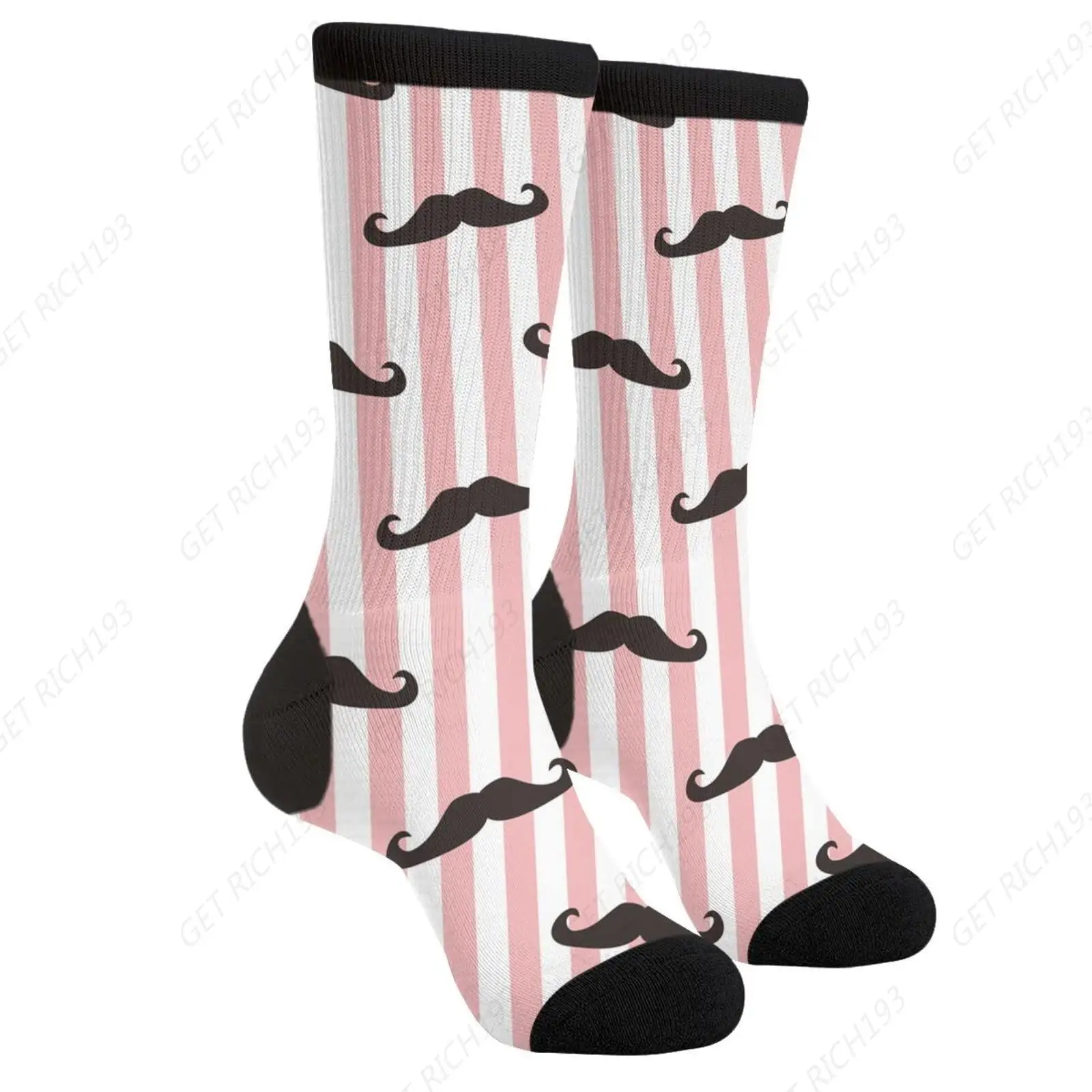 Pink And White Mustache Moustache Handlebar Casual Funny Funky Novelty Socks For Men Women