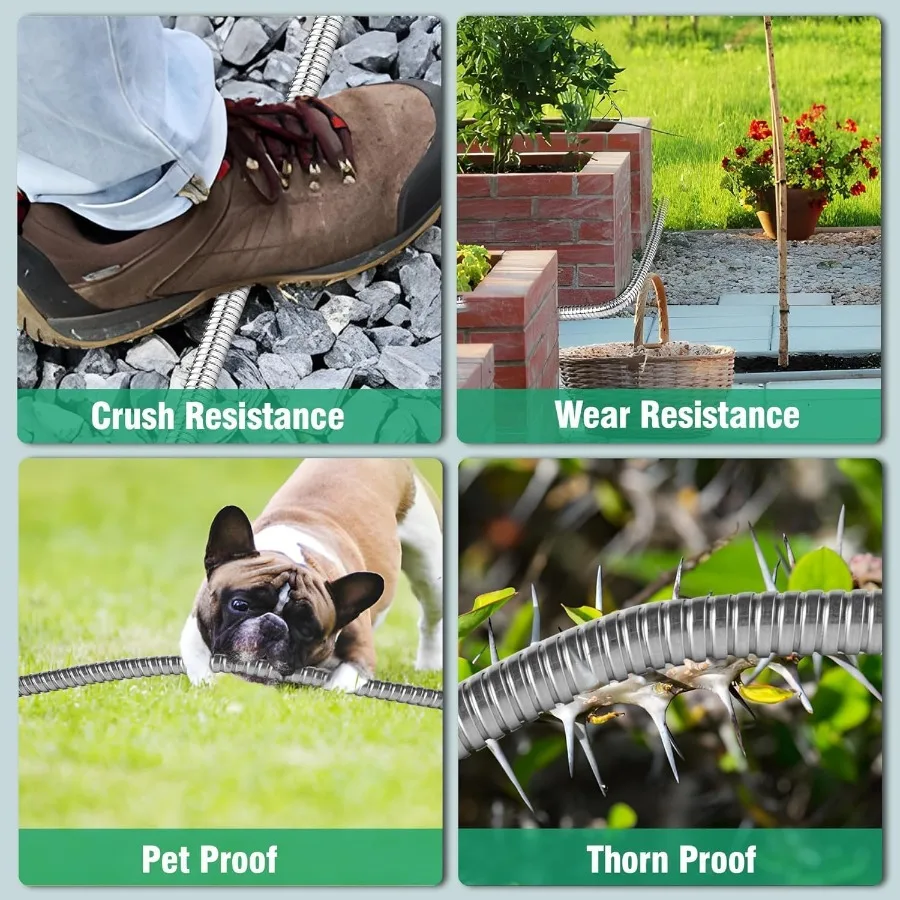 Tuyau d'arrosage en métal de 200 pieds pour une utilisation extérieure : construction durable en acier inoxydable Conception flexible et légère résistante aux coups de pied